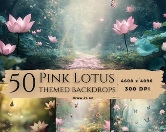 50 Pink Lotus Forest Backdrops, Pink Backdrops, Photoshop Overlays, Studio Backdrops For Photographers, Wedding & Senior Backdrops