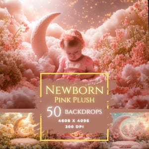 50 Neugeborene Digitaler Hintergrund, rosa Baby-Hintergrund, Boho-Blumen-Reifen-Overlay, Frühling Studio-Kulisse, Photoshop-Requisite
