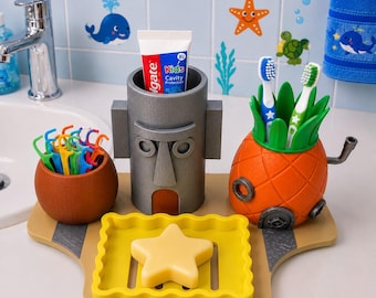 SpongeBob-Inspired Kids Bathroom Organizer – Toothbrush, Toothpaste & Soap Holder