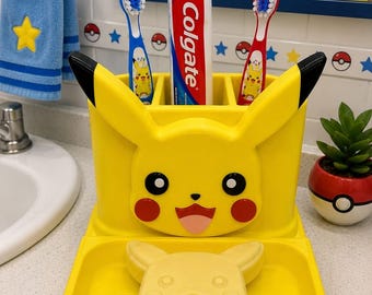 Pikachu Toothbrush Holder | Pokémon Bathroom Organizer | Toothbrush Stand | Kids Bathroom Decor | 3D Printed Toothbrush Caddy | Pokémon Gift
