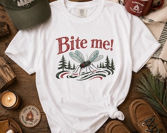 Bite Me Mosquito T-Shirt, Funny Camping Shirt for Women