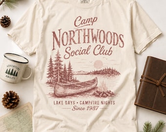 Camp Northwoods Social Club canoe lake design T-shirt | retro outdoors tee