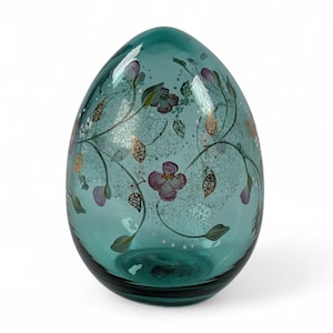 Fenton Art Glass Hand Painted Large Egg Flowers Gold  SIGNED D. Anderson