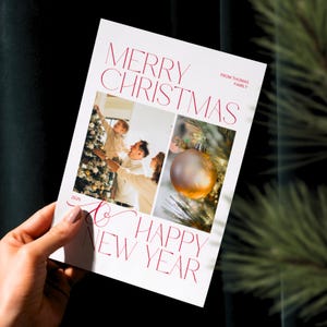 Elegante Vertikale Weihnachten und Neujahr Postkarte Vorlage | 5x7 Canva Design mit Bilderrahmen und Farboptionen