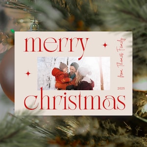 Bearbeitbare minimalistische Weihnachts horizontale Postkartenvorlage für Canva 200x120 Landschaftsurlaubskartendesign mit Fotorahmen Moderne Canva Templat