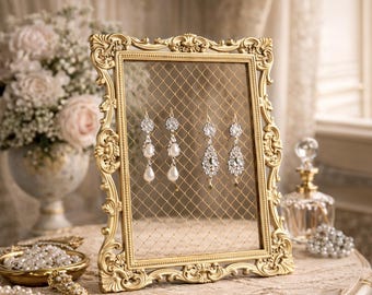 Expositor de pendientes barroco dorado, expositor de joyas vintage, decoración rococó