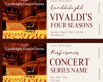 Plantilla personalizable para entradas de conciertos: un elegante recuerdo para tu evento musical (editable en Canva, descarga digital imprimible)