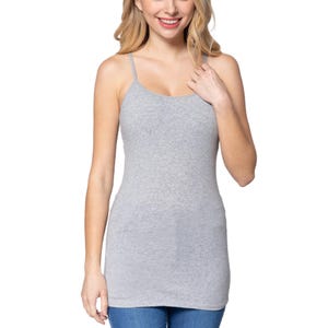 Women&#39;s Cotton Long Cami With Built in Shelf Bra Adjustable Spaghetti Strappy Layering Comfortable Casual Soft Basic Yoga Tank Top