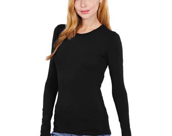 May include: A black long-sleeved shirt with a crew neck.