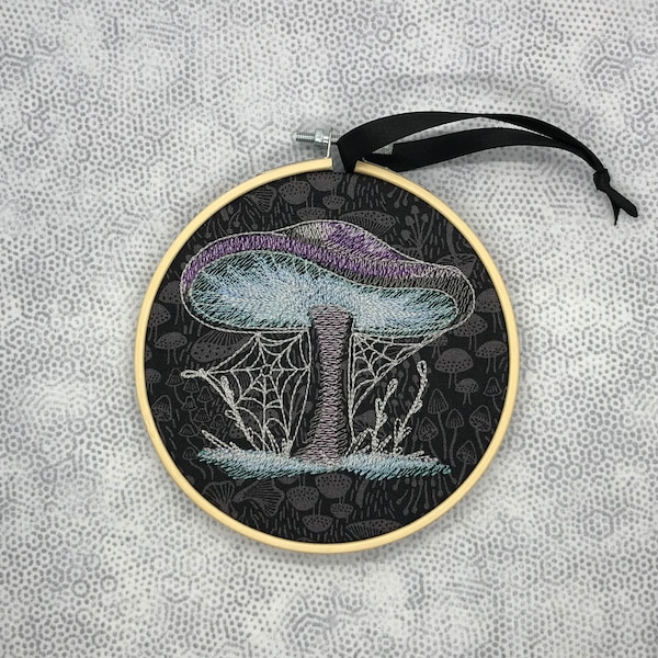 Gothic glow in the dark fairy mushroom embroidery hoop alternative home decor