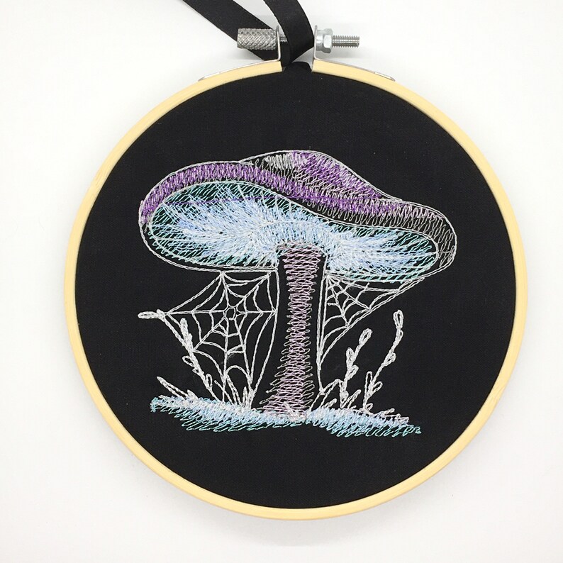 Gothic glow in the dark fairy mushroom embroidery hoop alternative home decor image 4