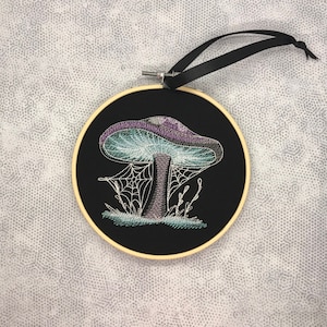 Gothic glow in the dark fairy mushroom embroidery hoop alternative home decor