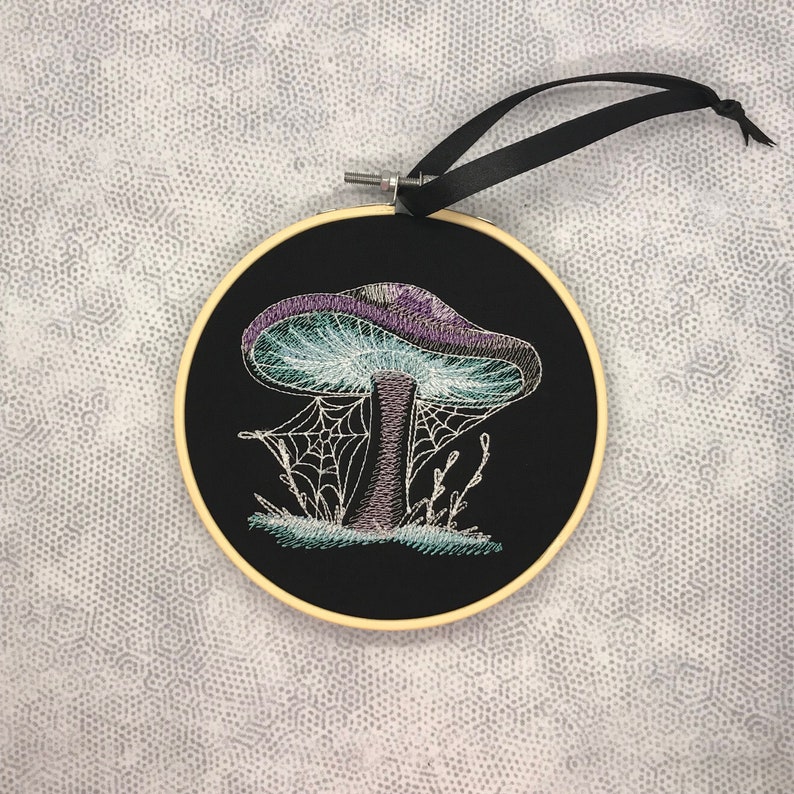 Gothic glow in the dark fairy mushroom embroidery hoop alternative home decor image 1