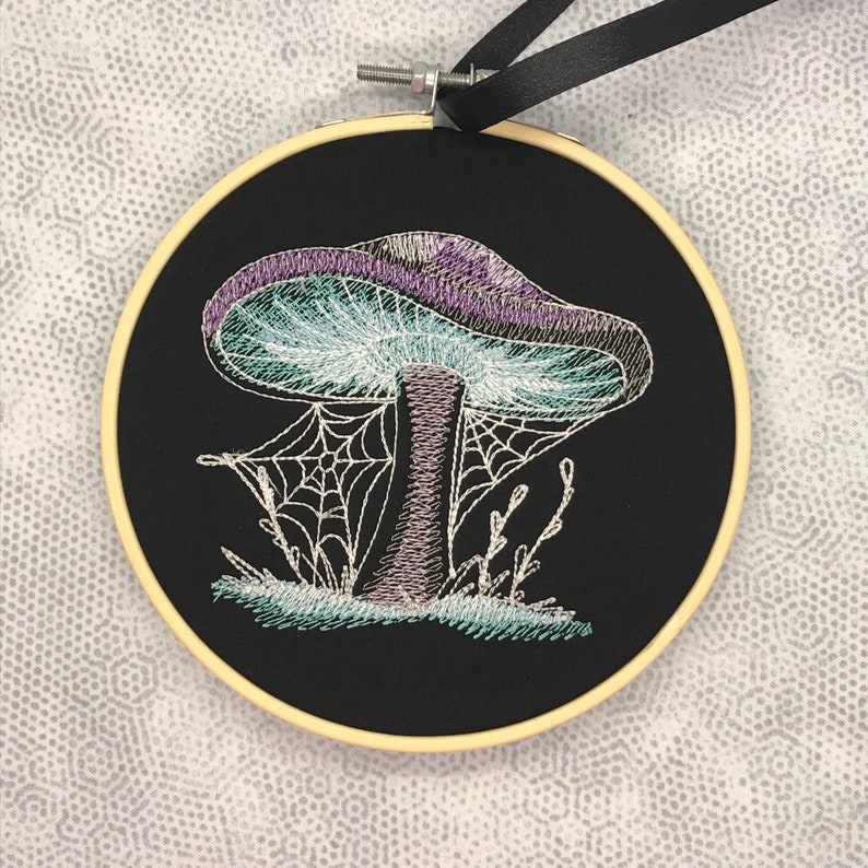 Gothic glow in the dark fairy mushroom embroidery hoop alternative home decor image 2