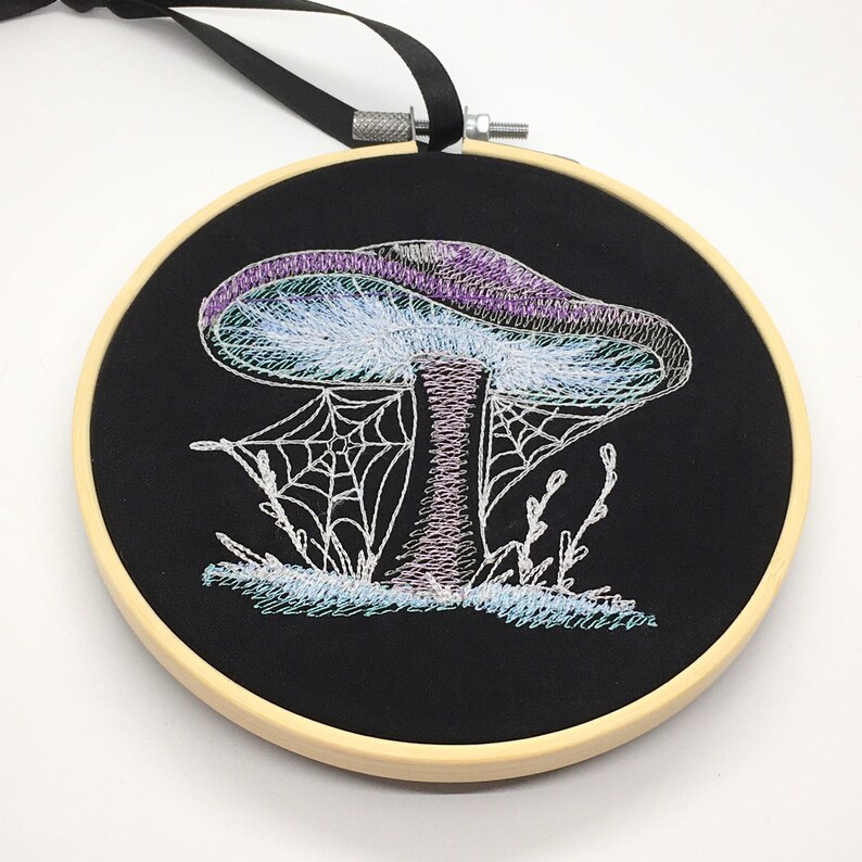 Gothic glow in the dark fairy mushroom embroidery hoop alternative home decor image 6