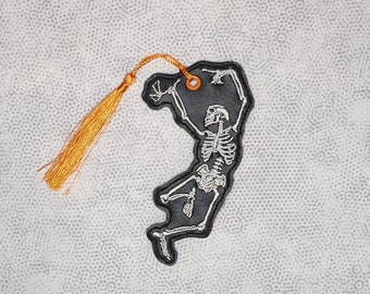 Spooky dancing skeleton bookmark book mark with tassel