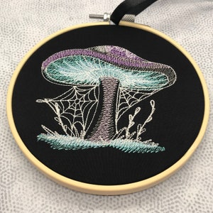 Gothic glow in the dark fairy mushroom embroidery hoop alternative home decor image 3