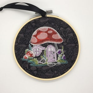 Gothic glow in the dark fairy mushroom embroidery hoop alternative home decor