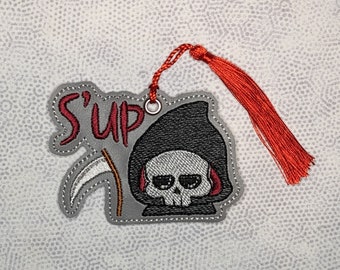 Sup Grim Reaper spooky bookmark book mark with tassel