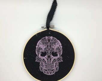 Gothic lace skull lilac embroidery hoop  alternative home decor pastel goth