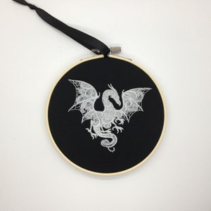 Gothic lace glow in the dark dragon embroidery hoop  alternative home decor pastel goth fantasy