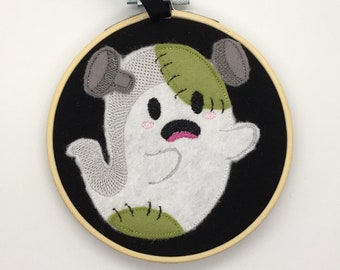 Frankenstein monster ghost embroidery hoop  alternative home decor pastel goth