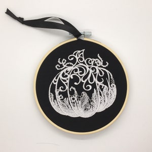 Gothic glow in the dark pumpkin embroidery hoop alternative Halloween home decor