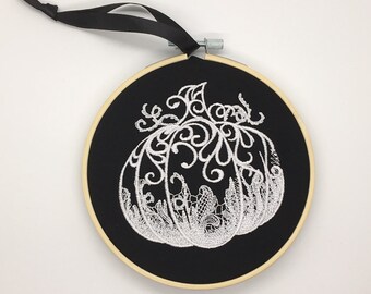 Gothic pumpkin embroidery hoop alternative Halloween home decor