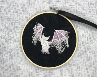 Gothic lace bat embroidery hoop alternative home decor pastel goth
