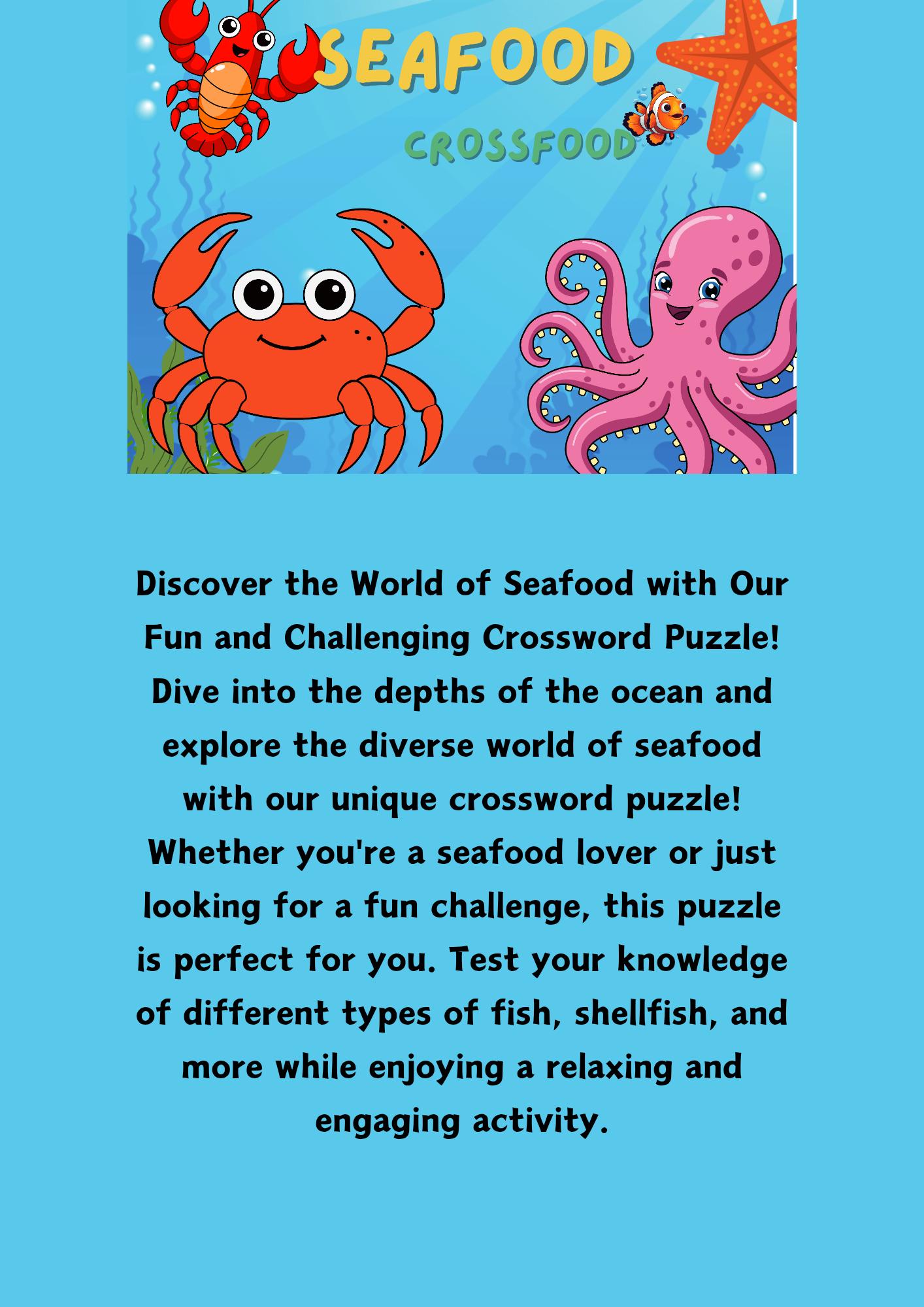Dive into fun seafood themed crossword puzzle printable ...