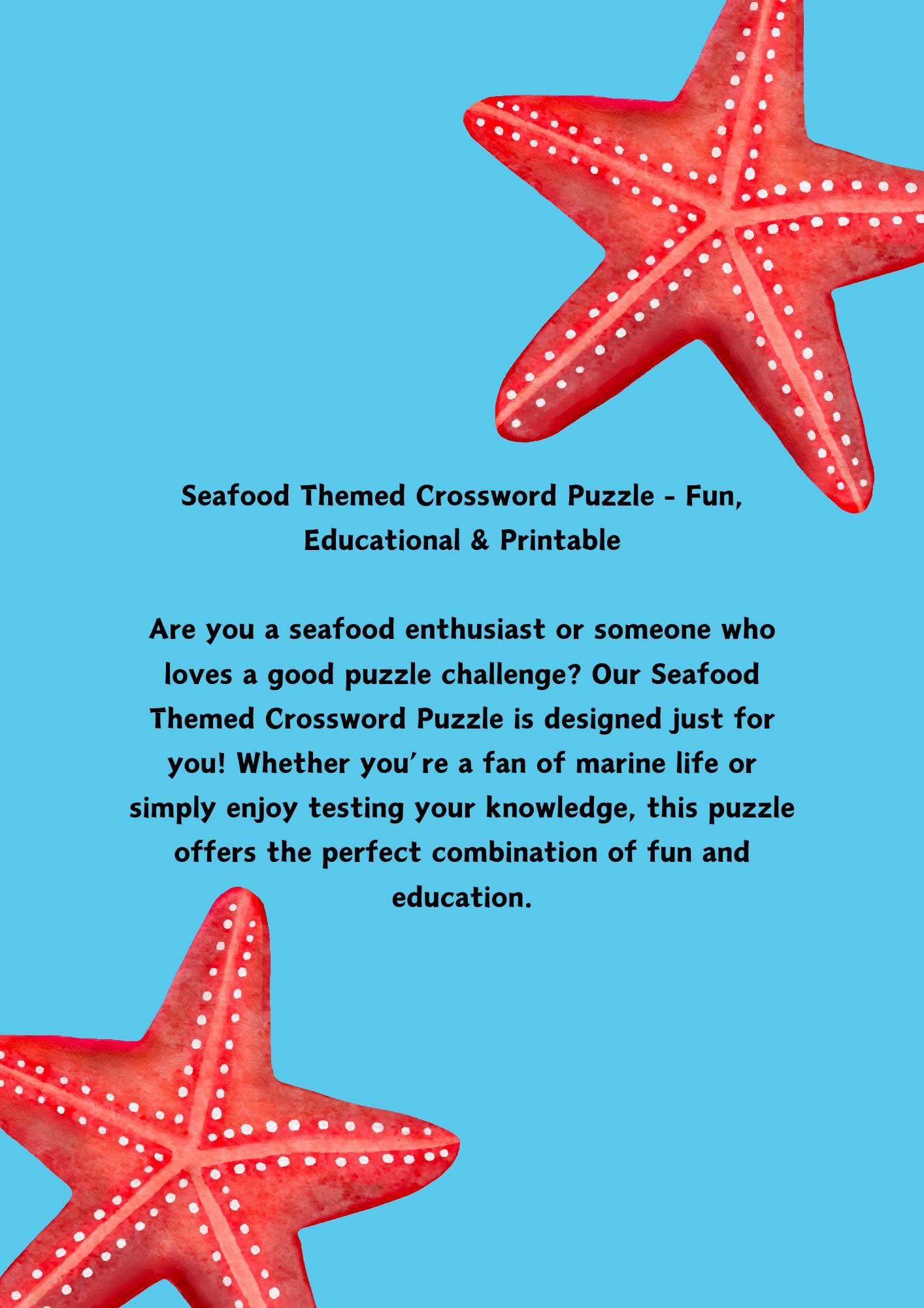 Dive into fun seafood themed crossword puzzle printable ...