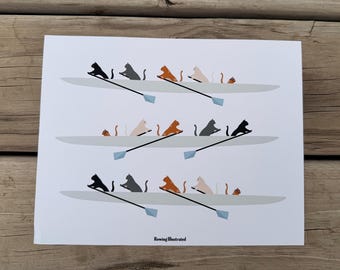 Rowing Cats 8"x10" Poster - Hand Illustrated Design
