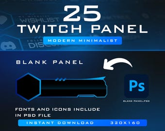 25 Painéis Azuis Minimalistas do Twitch com PSD em Branco (Download Digital)