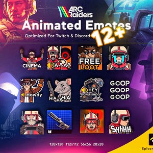 Animerade ARC Raiders - Emotes-paket. (12 emotes + 6 ritning tillagd) Twitch, Discord, Youtube, Kick (digital nedladdning)