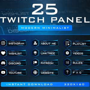 25 Minimalist Blue Twitch Panels with Blank PSD (Digital Download)