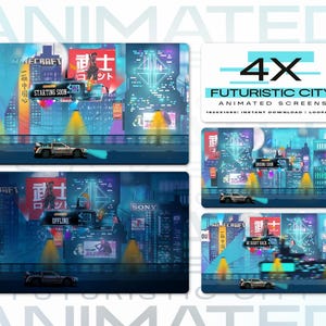Futuristic City Animated Screen Background | Cyberpunk city | animated city overlay , Youtube Twitch overlay,