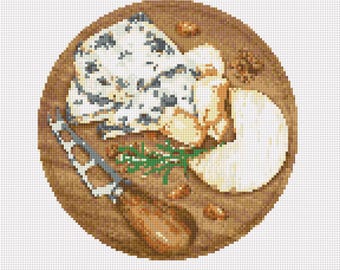 Cheese Board Needlepoint or Cross Stitch Pattern – Digital Download Chart for Food Lovers and DIY Decor