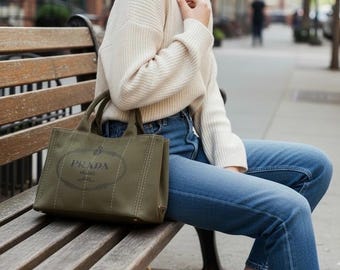 Prada Canapa Canvas Tote Bag – Military Green | Authentic Designer Handbag