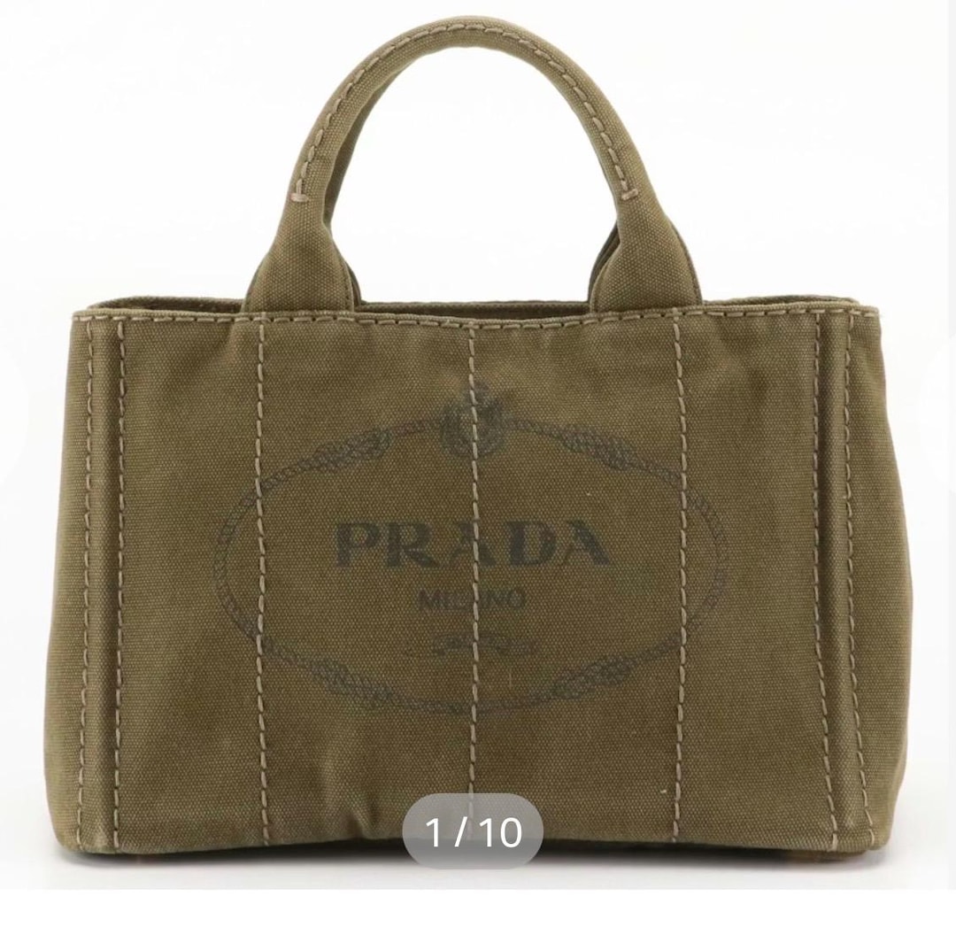 Prada Canapa Canvas Tote Bag – Military Green | Authentic Designer