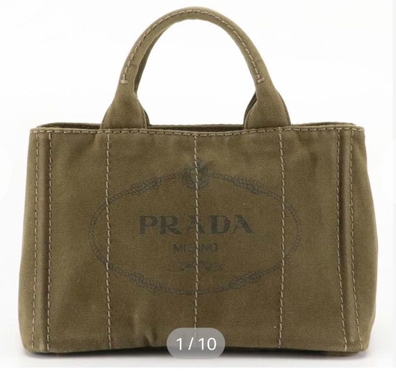 Prada Canapa Canvas Tote Bag – Military Green | Authentic Designer