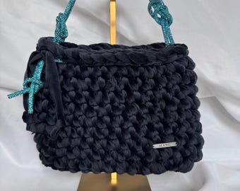 Crochet Sparkle & Velvet ,  Blue Glam Purse with Blue Rhinestone Handle