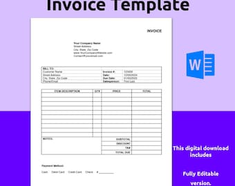 Invoice Template Word: Small Business Billing (Digital Download)