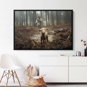 Lost Sheep and Shepherd Christian Wall Art – Inspirational Jesus Print, Biblical Canvas for Faithful Home Decor and Religious Gift