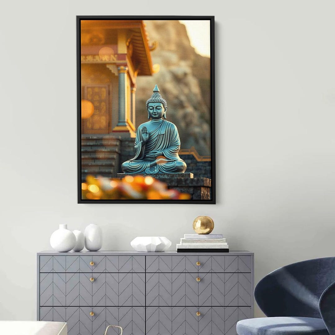 Zen Buddha Statue Wall Art, Peaceful Temple Canvas Print, Spiritual ...