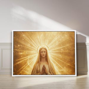 Virgin Mary Canvas Wall Art, Mother Mary with Starry Halo Poster, Religious Home Decor, Spiritual Religious Canvas for Home or Prayer Space