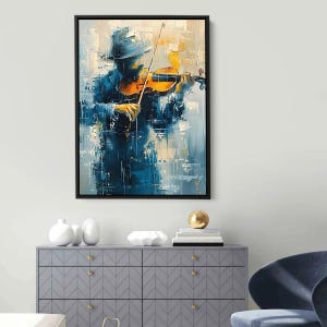 Abstract Violinist Wall Art, Palette Knife Painting of Musician, Modern Textured Canvas, Bold Color Music Decor, Gift for Music Lover
