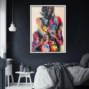 Romantic Colorful abstract canvas wall art, lovers canvas, couple abstract art, romantic couple painting, abstract couple canvas