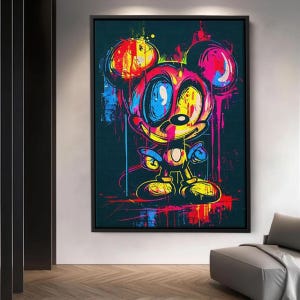 Kleurrijke cartoon graffiti canvaskunst, neon mickey-stijl street art print, popcultuur muur decor, moderne stedelijke kinderkamer poster