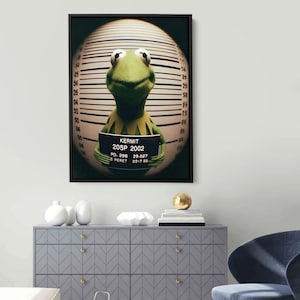 Poster con foto segnaletica di una rana divertente, stampa da parete in stile pop art, decorazione da parete con rana dei cartoni animati, arte murale umoristica, arte di rane audace e colorata