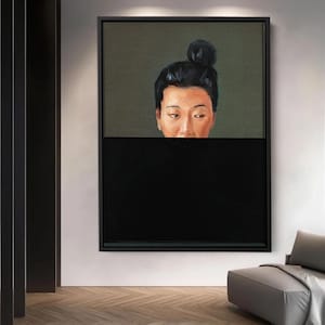 Half Hidden Portrait of a Mysterious Woman with a Gaze of Silence – Abstract Contemporary Canvas Art for Modern Wall Decor
